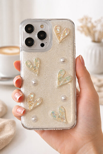 FİŞNEİLETİŞİM حافظة آيفون 14 بروماكس متوافقة مع كريم أبيض ثلاثي الأبعاد على ش...