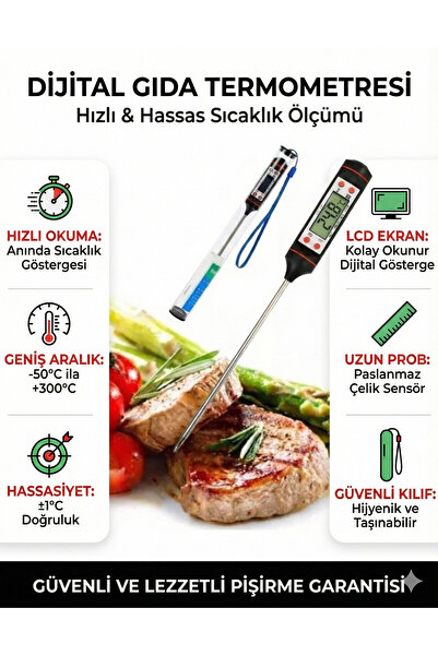 LOVYCO Dijital Et Süt Termometresi Sıvı Derecesi Saplamalı Isı Ölçer Piller D...