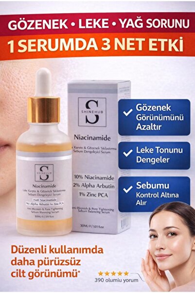 SHINEHUB Niacinamide Cilt Serumu - Leke Karşıtı & Gözenek Sıkılaştırma & Sebu...