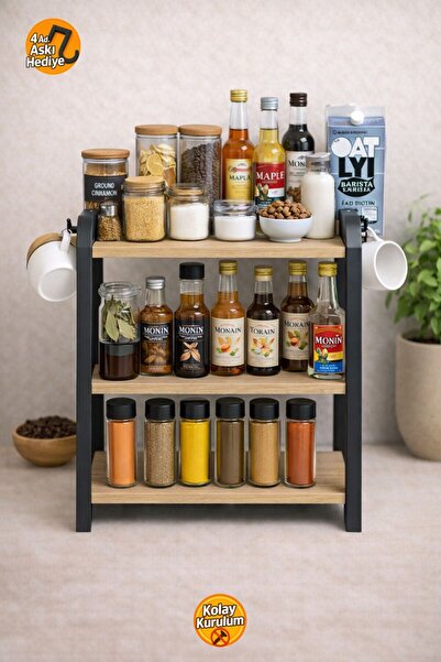 İSPA SHOP Tezgah Üstü 3 Raflı Cordoba Çok Amaçlı Ahşap Organizer Banyo Mutfak...