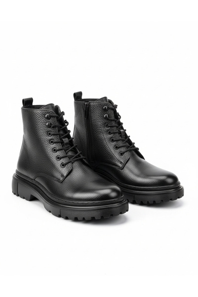 Martinetto Cizme de iarnă pentru bărbați din piele naturală, negre, cu fermoa...