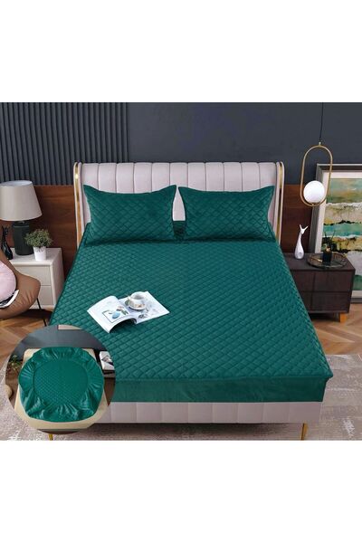 Truva Grup Husă de Pat din Catifea Tip Topper 160x200 cm + 2 Fețe de Pernă – ...