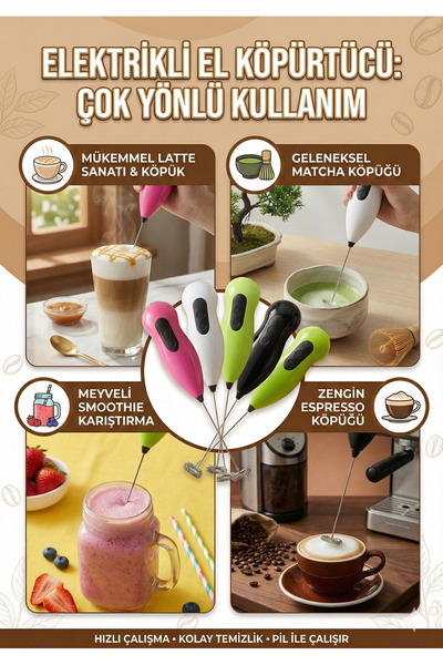 LOVYCO Coffee Whisk Pilli Çırpıcı Mini Mixer Mini Lüx Pilli Portatif Karıştır...