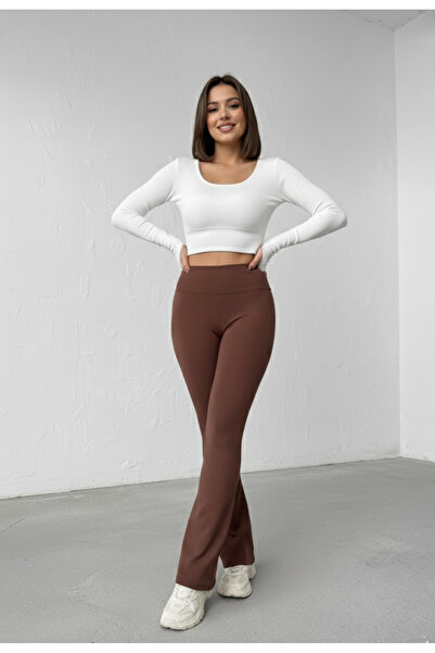 glanour بنطال ضيق نسائي عالي الخصر يبرز انحناءات الجسم واسع الأرجل موسمي