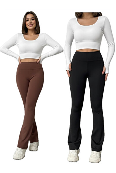 glanour بنطال ضيق نسائي عالي الخصر يبرز انحناءات الجسم واسع الأرجل موسمي