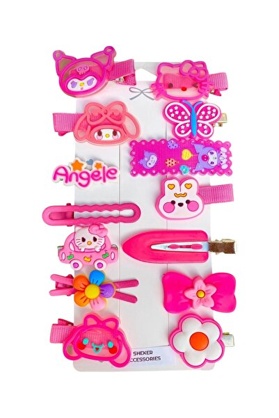 SHEKER HOME Kız Çocuk & Bebek Kuromi Fuşya Pens/Çıtçıt Toka Seti 14 Adet – Ka...