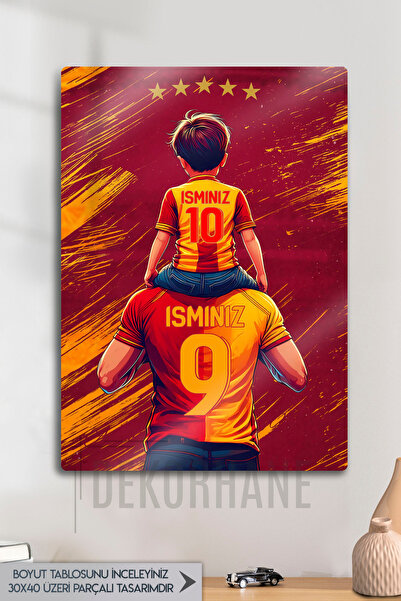 DekorHane Metal Baskı - Kişiye Özel Taraftar Tablosu, Sarı Kırmızı Baba Oğul