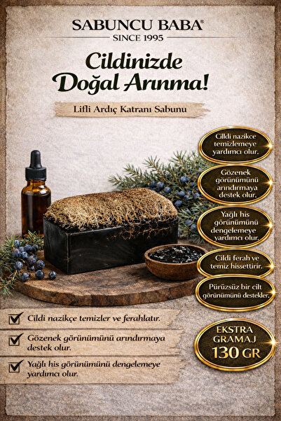 SABUNCU BABA - Doğal Kabak Lifli Ardıç Katranı Sabunu - 130 GR. Cildinizde Do...