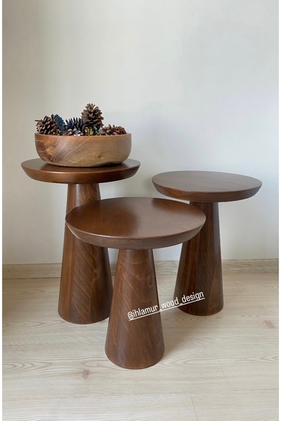 Home ıhlamur wood desıgn 3 lü ceviz mantar sehpa
