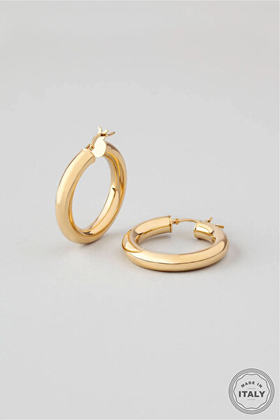 So CHIC... İtalyan Tasarım 18 Ayar Sarı Altın Kaplama Halka Gümüş Küpe