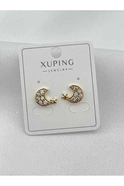 XUPING JEWELRY POKAK 14k Altın Kaplama Ay Yıldız Vip Minimal Küpe