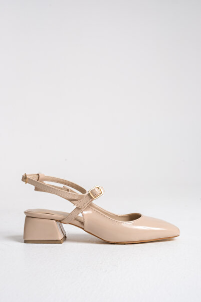 oyyo Piele lacuită, spate deschis, vârf pătrat, toc scurt, zilnic, confortabi...