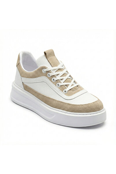 BESKAR Білі шкіряні бежеві сукняні чоловічі кросівки з дихаючим верхом - ретр...