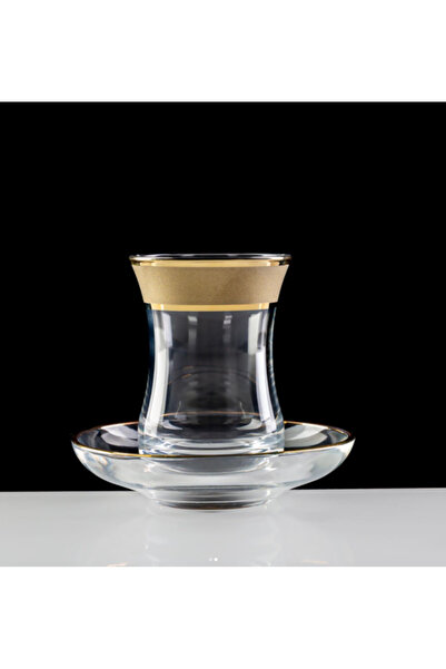 BYART Turkish Tea Cups Set 6 Cups and 6 Plates Transparent/Gold