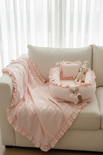 ebabynest Düz Renk Serisi Pudra Fırfırlı Babynest Set