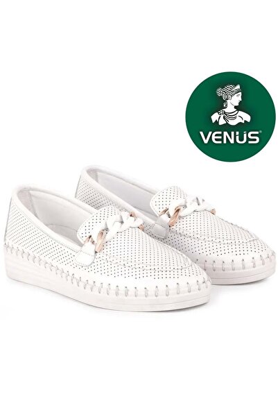 Venüs حذاء باليرينا نسائي من الجلد الطبيعي من بلوور باللون الأبيض