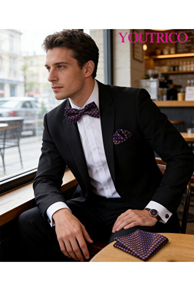 Youtrico 3PCS Bow Tie, Handkerchief Cufflink Set (Handmade)Men/Women Parties,...