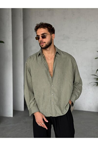 MATTİMODA Çizgili Efektli Modal Haki Gömlek