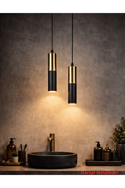 Bozyaka Aydınlatma Arya 2'li Dekoratif Tavan Sarkıt Siyah & Eskitme Kaplama A...