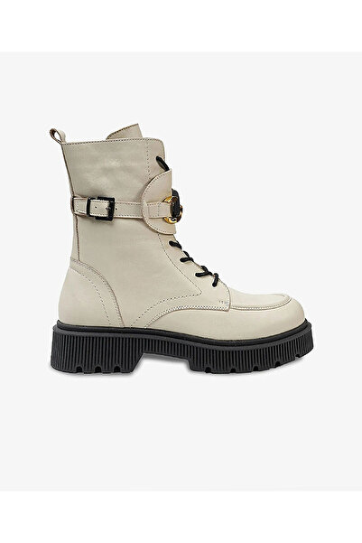 Greyder Kadın Ekru Hakiki Deri Military Bot 3K2UB32730