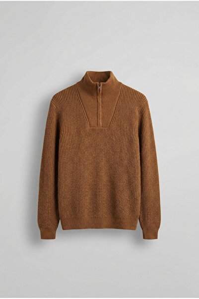 ablukaonline Men's Knitted Sweater - Half Zipper, Brown