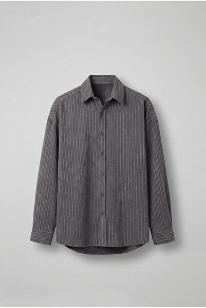 ablukaonline Men's Oversized Striped Long Sleeve Shirt Anthracite