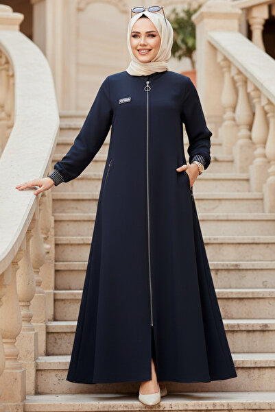 N.S NEVA STYLE Zippered Navy Blue Hijab Ferace 26371L