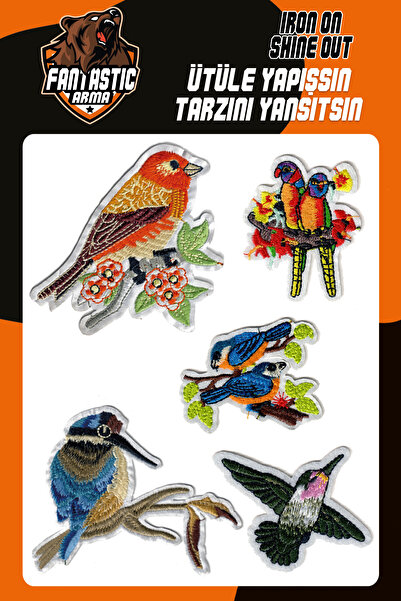 FANTASTIC ARMA Set de 5 patch-uri brodate cu motiv de păsări, aplicabile cu f...