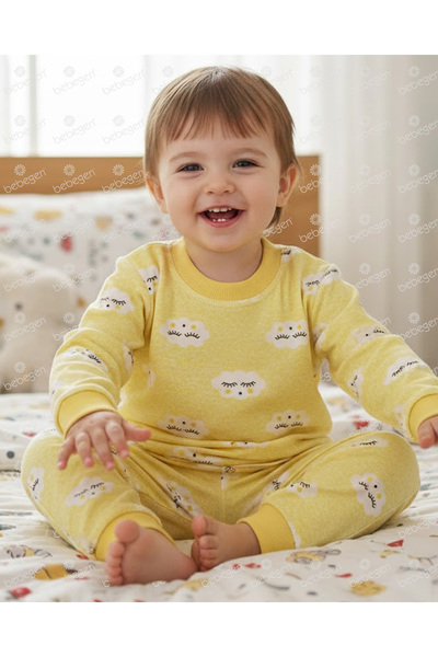 bebegen Cloud Patterned Bottom Top Yellow 2-Piece Pajama Set