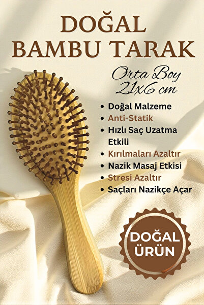 EM AMANOS BEAUTY Orta Boy Doğal Bambu Tarak Saç Uzatma Etkili Kırılmaları Aza...