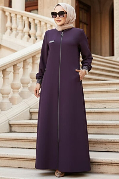 N.S NEVA STYLE Zippered Plum Hijab Ferace 26371Mu