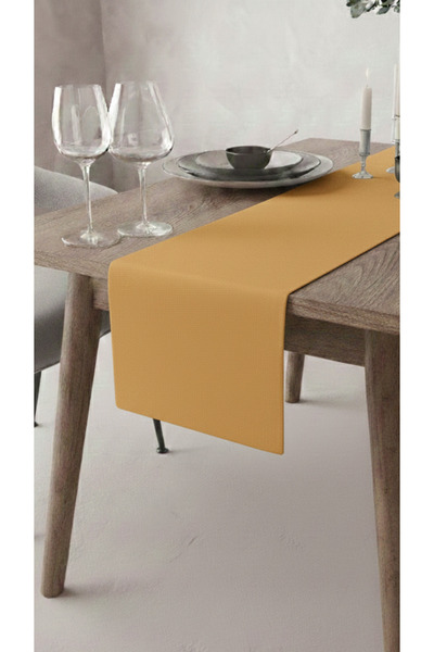 GLOMAR Mustard Runner Tablecloth Water Repellent Stain Resistant Fabric Moder...