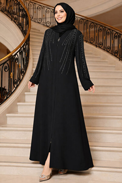 N.S NEVA STYLE Boncuk İşlemeli Siyah Tesettür Abaya 29111S