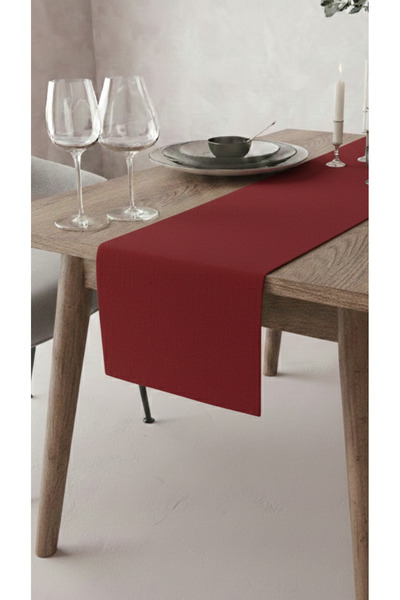 GLOMAR Burgundy Runner Tablecloth Water Repellent Stain Resistant Fabric Mode...