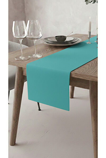 GLOMAR Turquoise Runner Tablecloth Water Repellent Stain Resistant Fabric Mod...