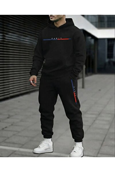 LELVANİ Paris Printed Top and Bottom Tracksuit Set Oversize Hooded