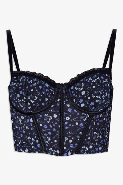 koza iç giyim Women's Floral Patterned Unpadded Agraphed Corset Crop Bustier