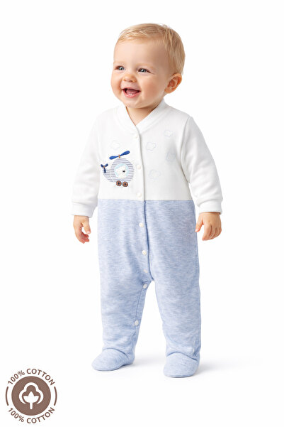 Miniel 3-6-9 Months Baby Boy Overalls - Teddy Bear Embroidered, cotton Booties