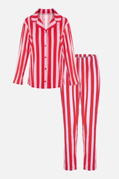 koza iç giyim Kadın Çizgili Gömlek Yakalı Pijama Takımı