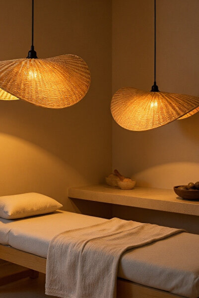 Joujou El Yapımı Rustik Rattan Avize NORDIC 40 cm Çap | Doğal Kök Boya | Bohe...