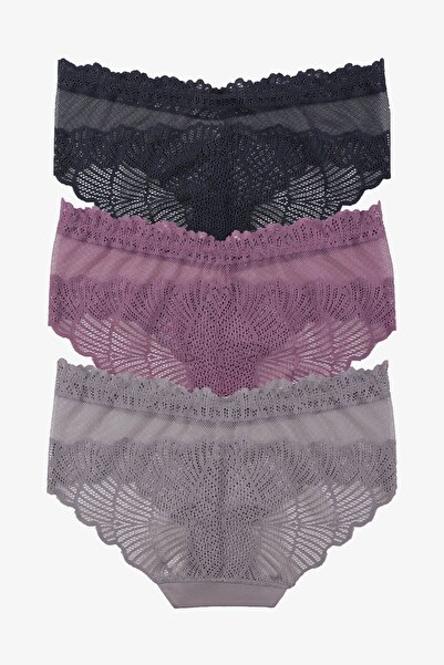 koza iç giyim Kadın 3'lü Dantelli Külot