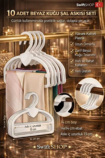Swift Shop (10)Adet Şal Eşarp Askısı Kaliteli Kuğu Askı BEYAZ Kuğu Dolap Düze...