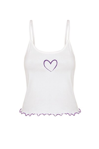 koza iç giyim Kadın Pamuklu Baby Overloklu İp Askılı Şortlu Pijama Takımı