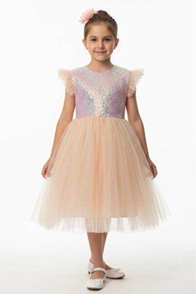 Mnk Baby&Kids Rochie pentru fetiță din tul colorat somon închis - MNK0526