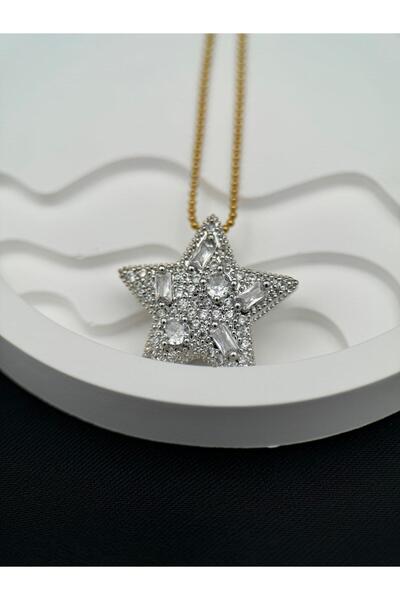 Luseda Yıldız Motifli Taş Detaylı Gold 40+5CM Ayarlanabilir Kararmaz Çelik Kolye