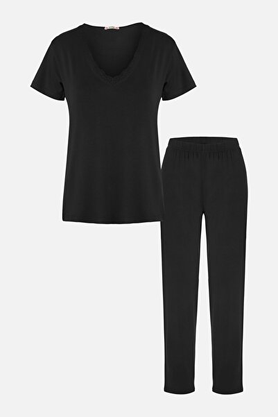 koza iç giyim Set de pijamale de damă din viscoză moale texturată cu mânecă s...