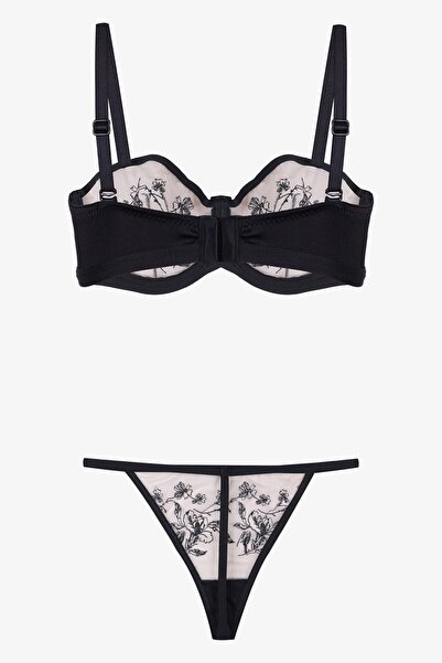 koza iç giyim Set sutien brodat negru pentru femei