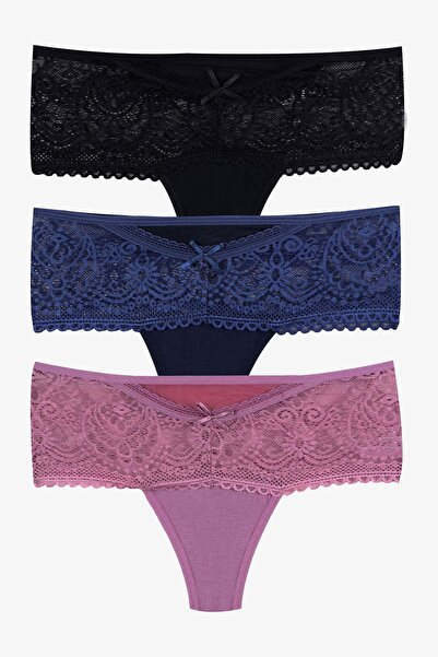 koza iç giyim Tanga de damă, 3 piese, cu dantelă