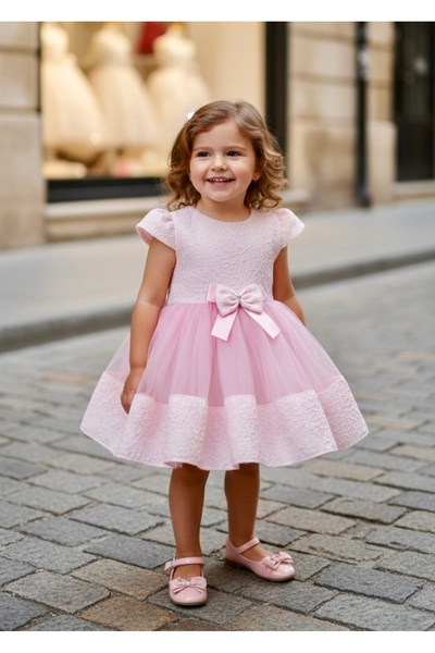 miaras baby فستان بناتي بتفاصيل فيونكة للمناسبات الخاصة من عمر 6 إلى 24 شهرًا