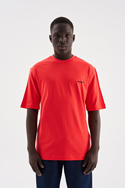 Machinist Мъжка базова тениска с свободна кройка от фин памук, цвят нар